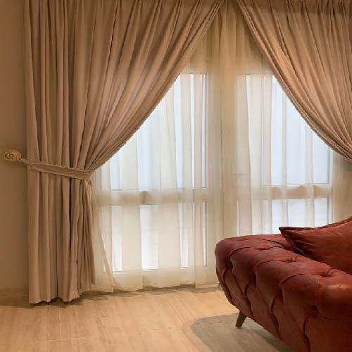 VELVET CURTAINS  AND CHIFFON PREMIUM QUALITY BEIGE 4 PCS COMPLETE SET WITH TIE BELTS