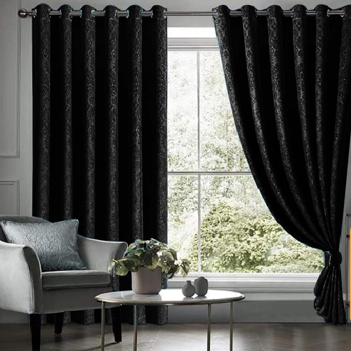 VELVET CURTAINS PREMIUM QUALITY EMBOSSED STUFF (PAIR) BLACK