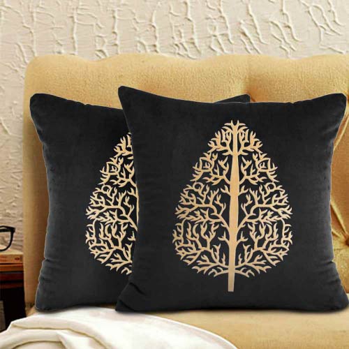 VELVET CUSHION COVERS PREMIUM QUALITY WITH LASER CUTWORK 16 X 16 INCHES BLACK