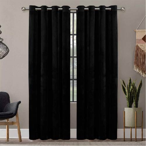 PLAIN DYED PREMIUM VELVET CURTAINS (PAIR) BLACK