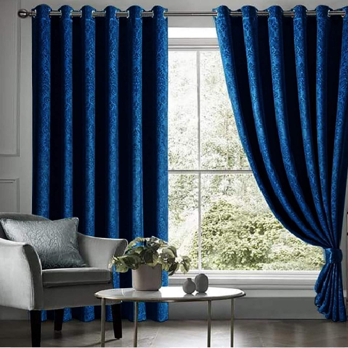VELVET CURTAINS PREMIUM QUALITY EMBOSSED STUFF (PAIR) BLUE