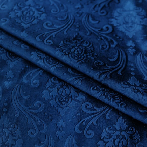 VELVET CURTAINS PREMIUM QUALITY EMBOSSED STUFF (PAIR) BLUE