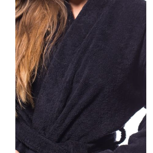 BATHROBE GOWN LUXURIOUS EGYPTIAN COTTON COMB BLACK
