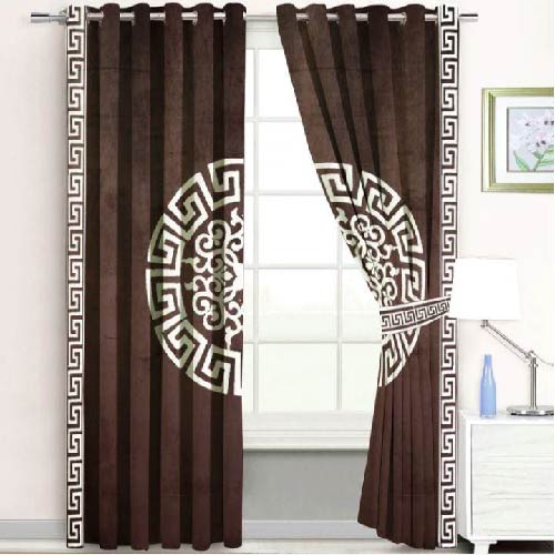 VELVET CURTAINS SUPLINDED SET WITH LASER CUTWORK OFF-WHITE ON CHOCOLATE BROWN WITH 2 TIE BELTS