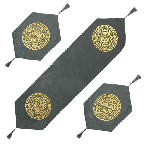 TABLE RUNNER SET PREMIUM VELVET QUALITY 3 PCS GREY