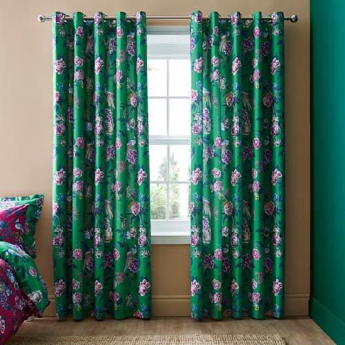 DUCK COTTON FLORAL GREEN CURTAINS PAIR BLACKOUT 5.5 X 6 FOOT EACH