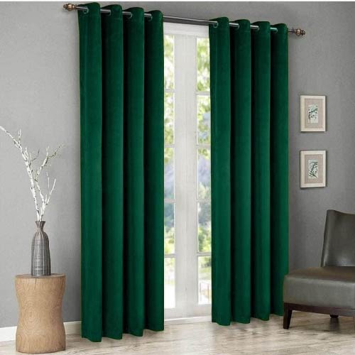 PLAIN DYED PREMIUM VELVET CURTAINS (PAIR) GREEN