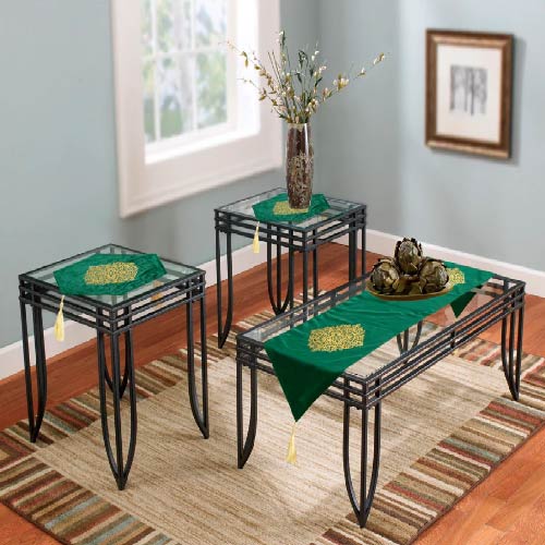 TABLE RUNNER SET PREMIUM VELVET QUALITY 3 PCS BOTTLE GREEN