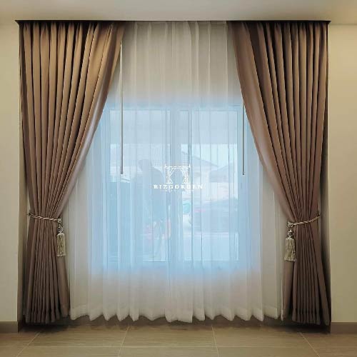 VELVET CURTAINS  AND CHIFFON PREMIUM QUALITY BROWN 4 PCS COMPLETE SET WITH TIE BELTS