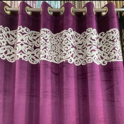 VELVET CURTAINS WITH LASER CUTWORK PURPLE & OFF WHITE WITH TIE BELTS