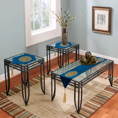 TABLE RUNNER SET PREMIUM VELVET QUALITY 3 PCS ROYAL BLUE