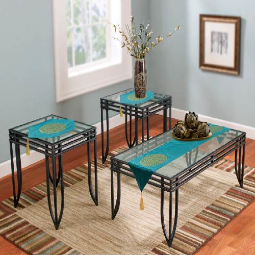 TABLE RUNNER SET PREMIUM VELVET QUALITY 3 PCS SEA GREEN