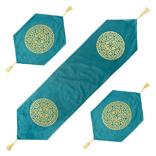 TABLE RUNNER SET PREMIUM VELVET QUALITY 3 PCS SEA GREEN