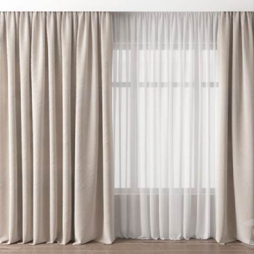 VELVET CURTAINS AND CHIFFON PREMIUM QUALITY CREAM 4 PCS COMPLETE SET WITH TIE BELTS
