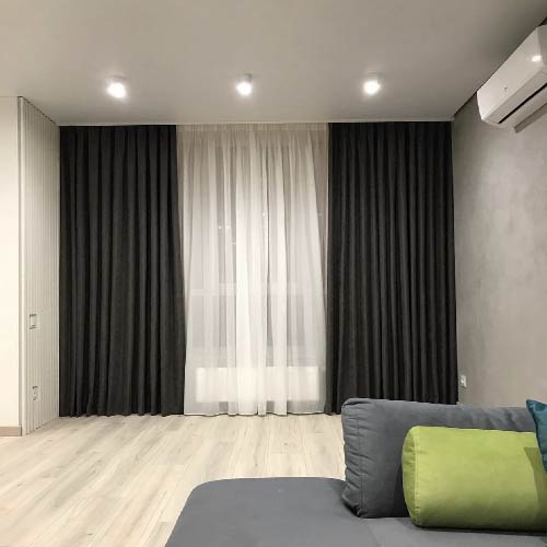 VELVET CURTAINS AND CHIFFON PREMIUM QUALITY BLACK 4 PCS COMPLETE SET WITH TIE BELTS
