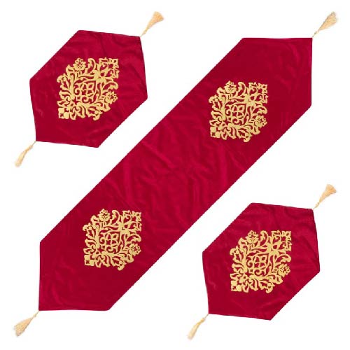 TABLE RUNNER SET PREMIUM VELVET QUALITY 3 PCS MAROON