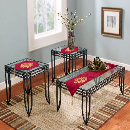 TABLE RUNNER SET PREMIUM VELVET QUALITY 3 PCS MAROON